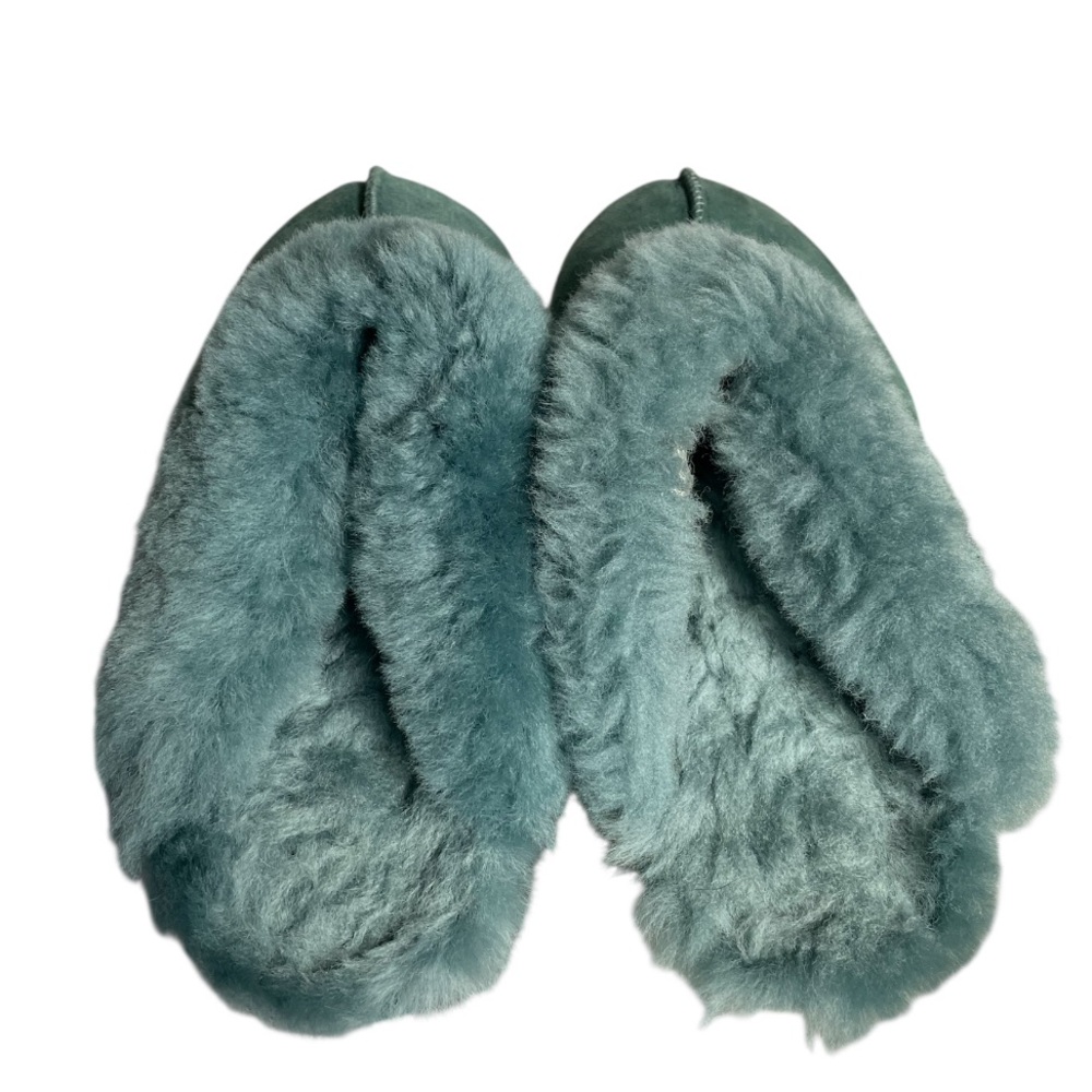 UGG Coquette Atlantic Slippers Shoes Sheepskin Fur Women’s 7 Teal Green Suede - Picture 4 of 8